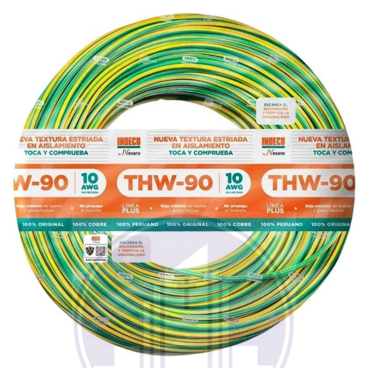 CABLE THW-90+PLUS 450/750V 10AWG VERDE/AMARILLO | INDECO