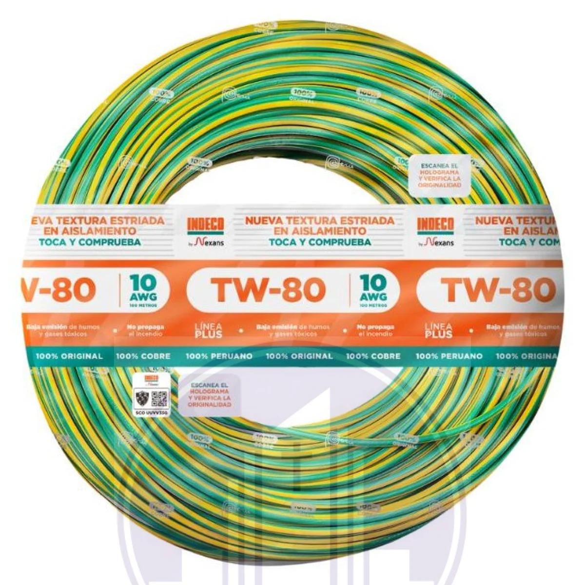 CABLE TW-80+PLUS 450/750V 10AWG VERDE/AMARILLO | INDECO