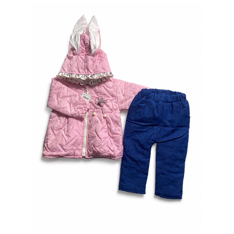 Casaca térmica con cuello, forro pima y pantalón jean acolchado - Color Rosado claro