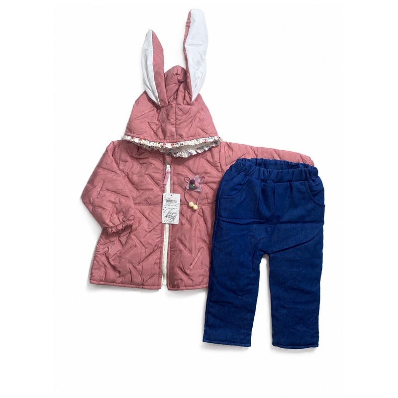 Casaca térmica con cuello, forro pima y pantalón jean acolchado - Color Rosa palo