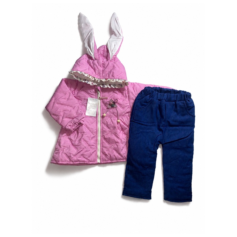 Casaca térmica con cuello, forro pima y pantalón jean acolchado - Color Rosado