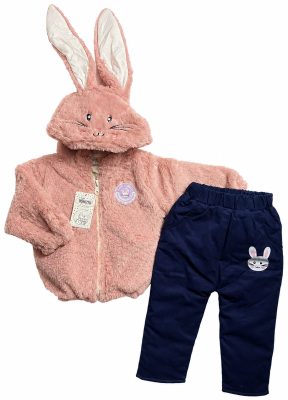 Conjunto acolchado de pelo de coneja con cierre y pantalón drill