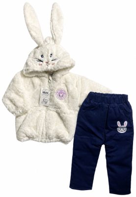Conjunto acolchado de pelo de coneja con cierre y pantalón drill