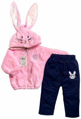 Conjunto acolchado de pelo de coneja con cierre y pantalón drill