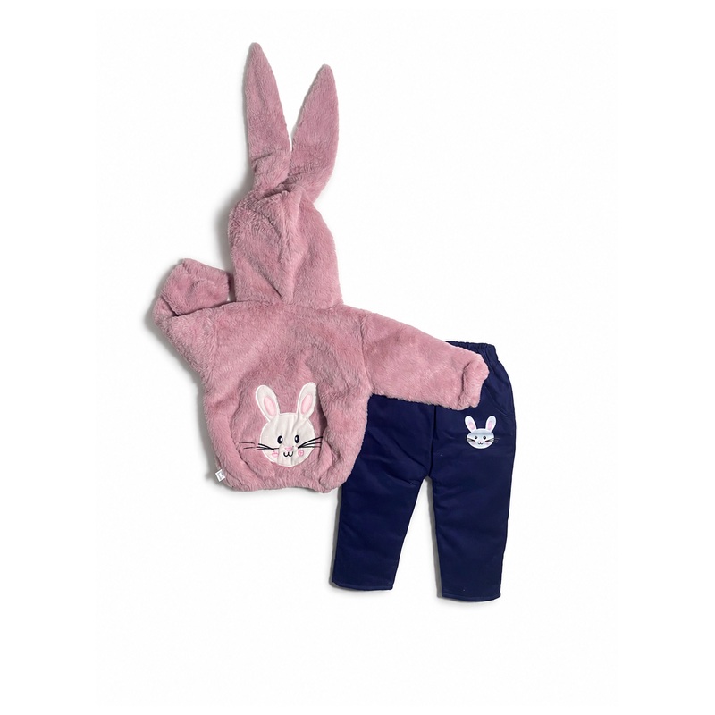 Conjunto acolchado de pelo de coneja con cierre, forro pima y pantalón drill - Color Malva