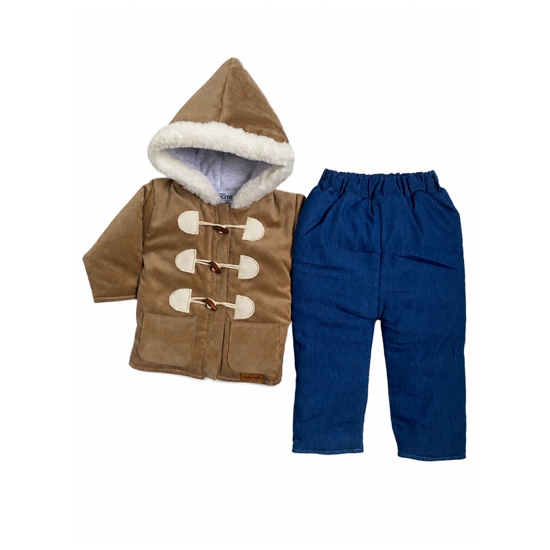 Casaca acolchada de corduroy con forro pima y pantalón jean con forro - Color Camel