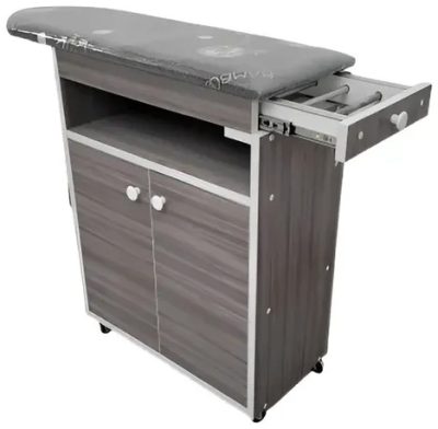 PLANCHADOR DE MELAMINE 15MM C/ RUEDAS, 2 CAJONES Y PORTA PLANCHA