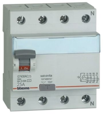 INTERRUPTOR DIFERENCIAL 4P 25AMP 30MA BTICINO