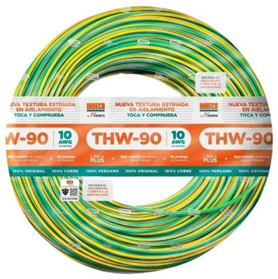 CABLE THW-90+PLUS 450/750V 10AWG VERDE/AMARILLO | INDECO